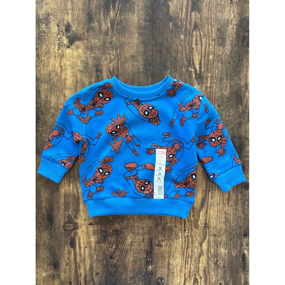 Marvel Jumping Beans Spider-Man Blue Fleece Crewneck Sweatshirt 12M NWT